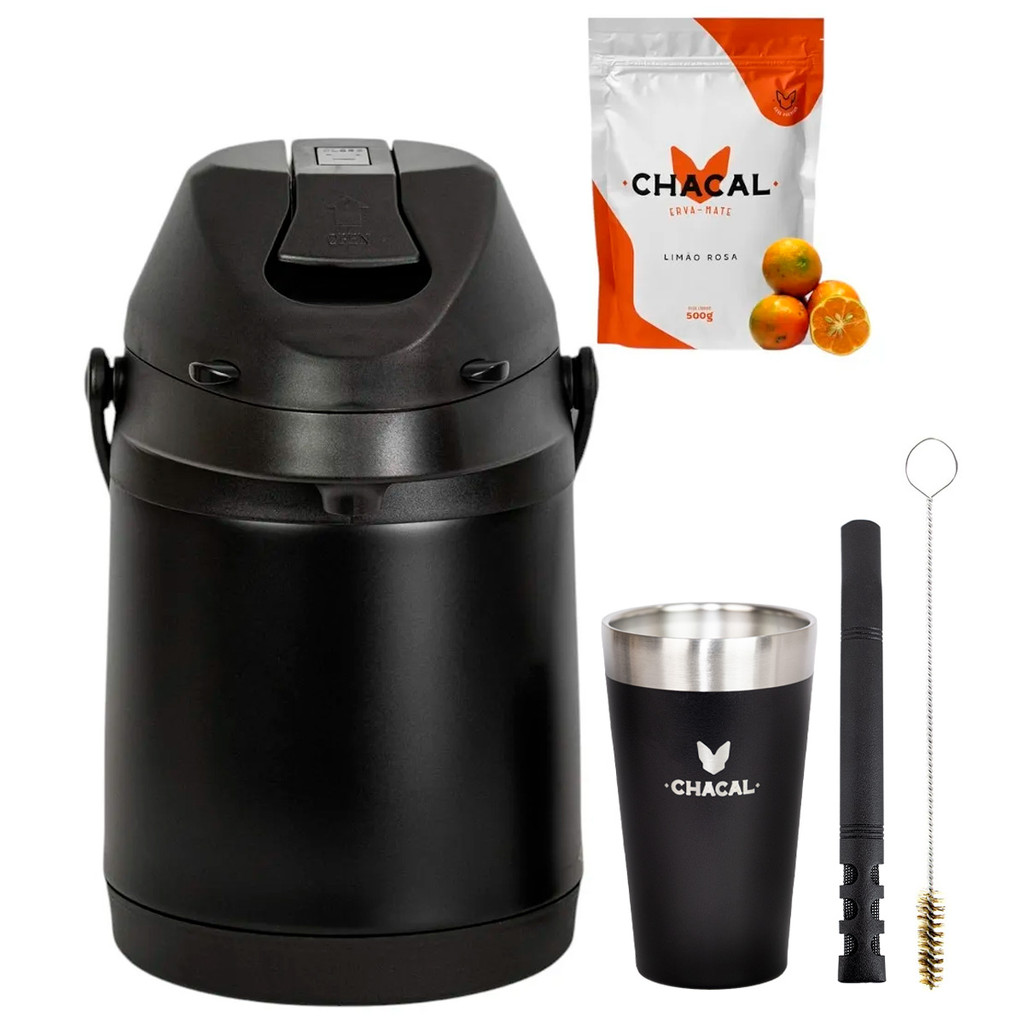 Kit Tereré Chacal Copo Térmico 473ml Bomba V6 Tela Garrafa Térmica Inox Preto 2,5l em Oferta na Shopee