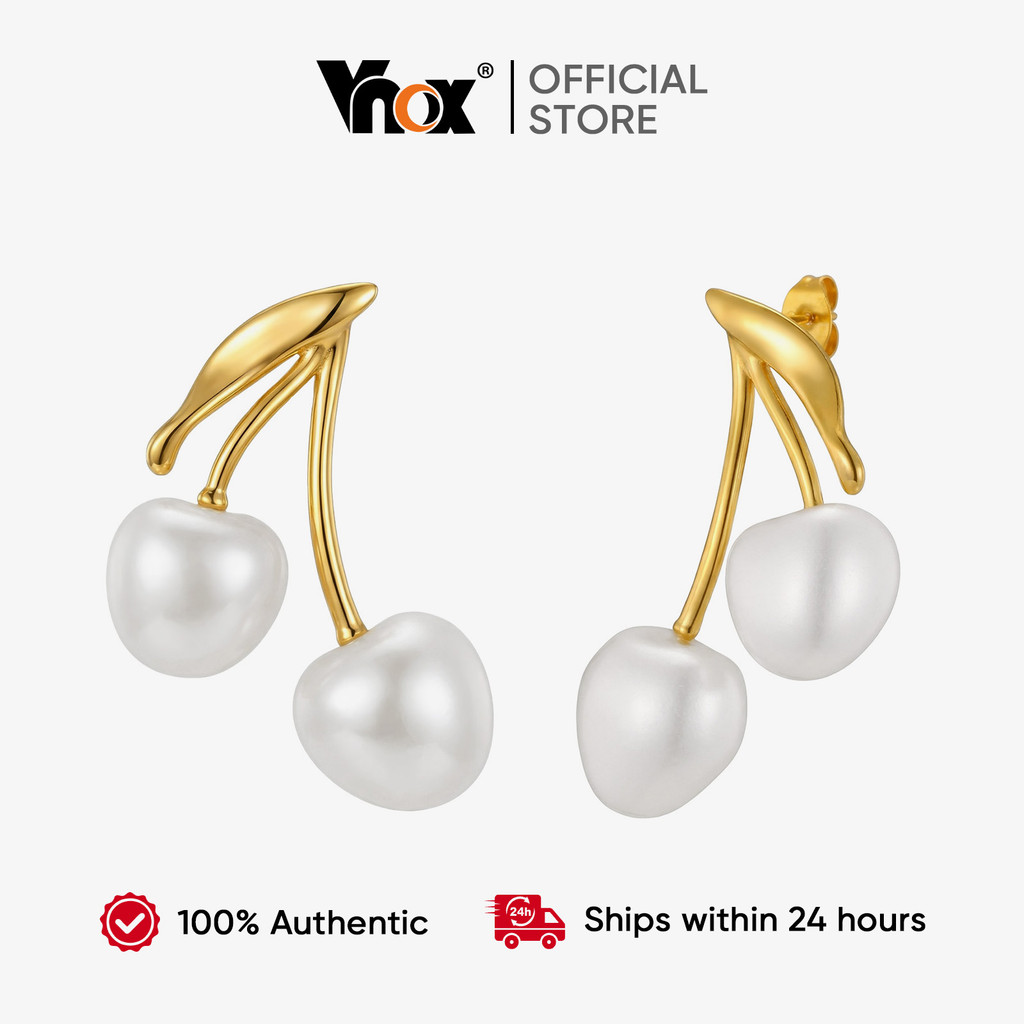 Brincos De Cereja Branca Vnox Para Mulheres E Meninas , Joias Hipoalergênicas Delicadas Em Ouro 18K