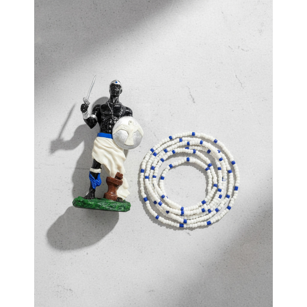 Kit Guia Oxaguiã 60cm Com Imagem Estátua Oxaguiã 23cm Umbanda Candomblé