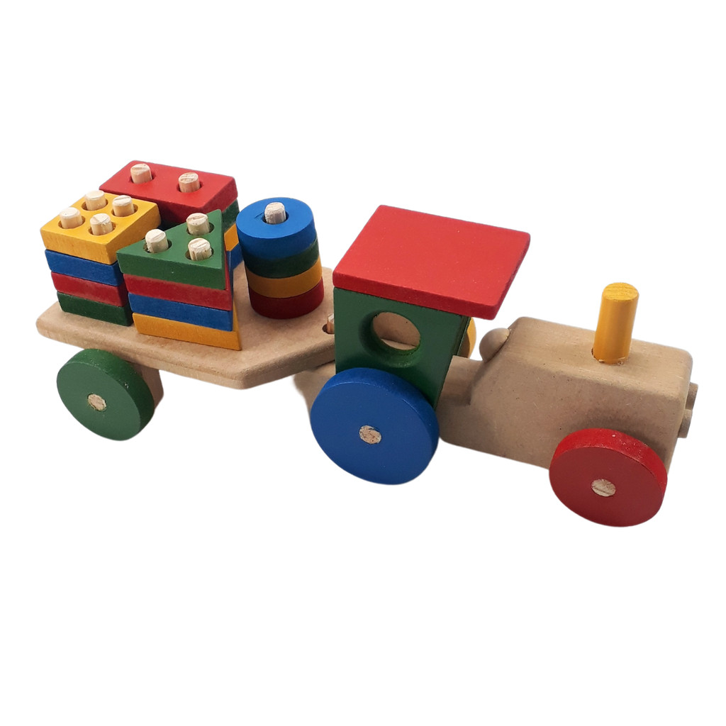 Trator Carretinha Geométrica P Brinquedo Educativo Montessoriano em Mdf