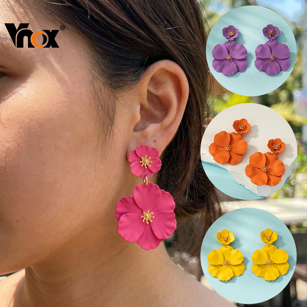 Vnox Brincos De Férias Com Flores Grandes Coloridos Robustos Bohemia Beach Acessórios De Moda