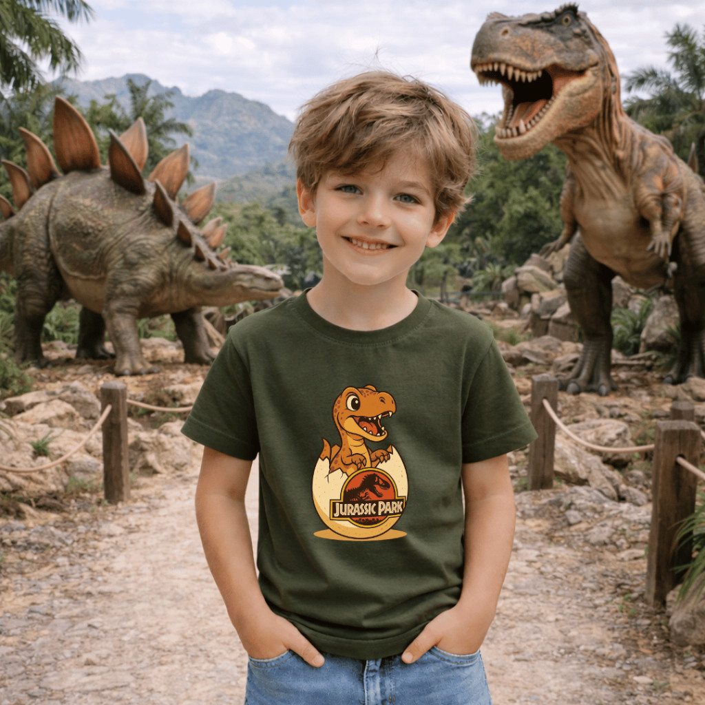 Camisa Infantil Unissex Estampada Dinossauro Pequeno Fofo em DTF Confortável  100% Algodão Filhote