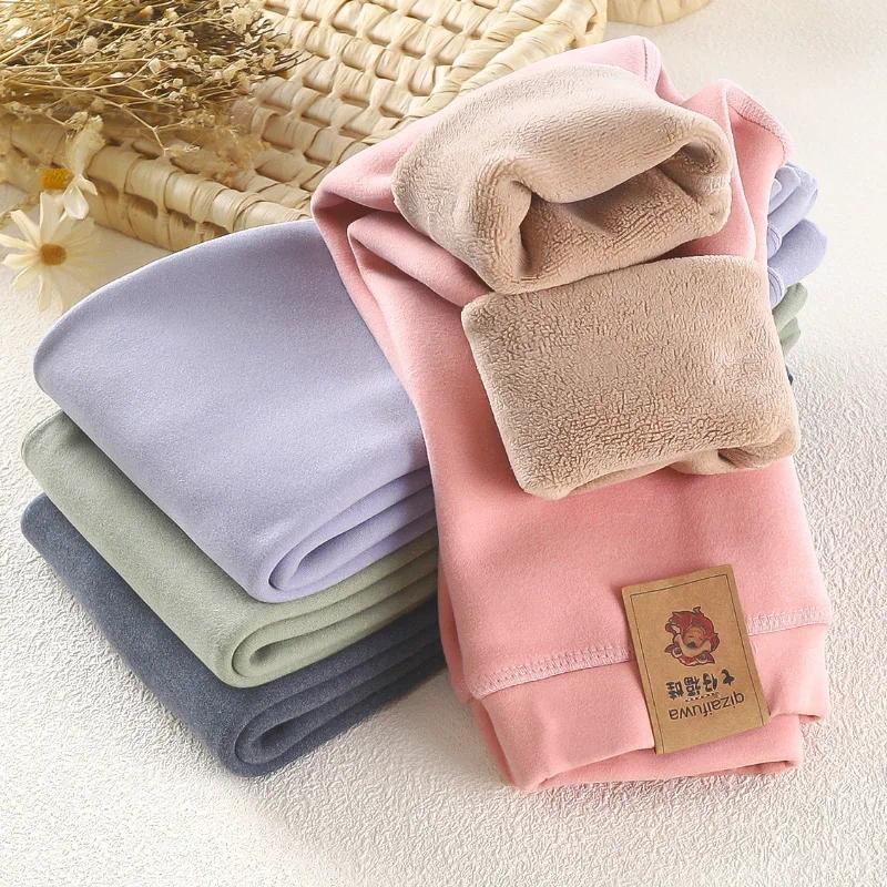 Calças Quentes De Lã De Inverno Para Crianças-Meninos E Meninas Engrossar Leggings De Veludo Camada Base Do Bebê Espessa