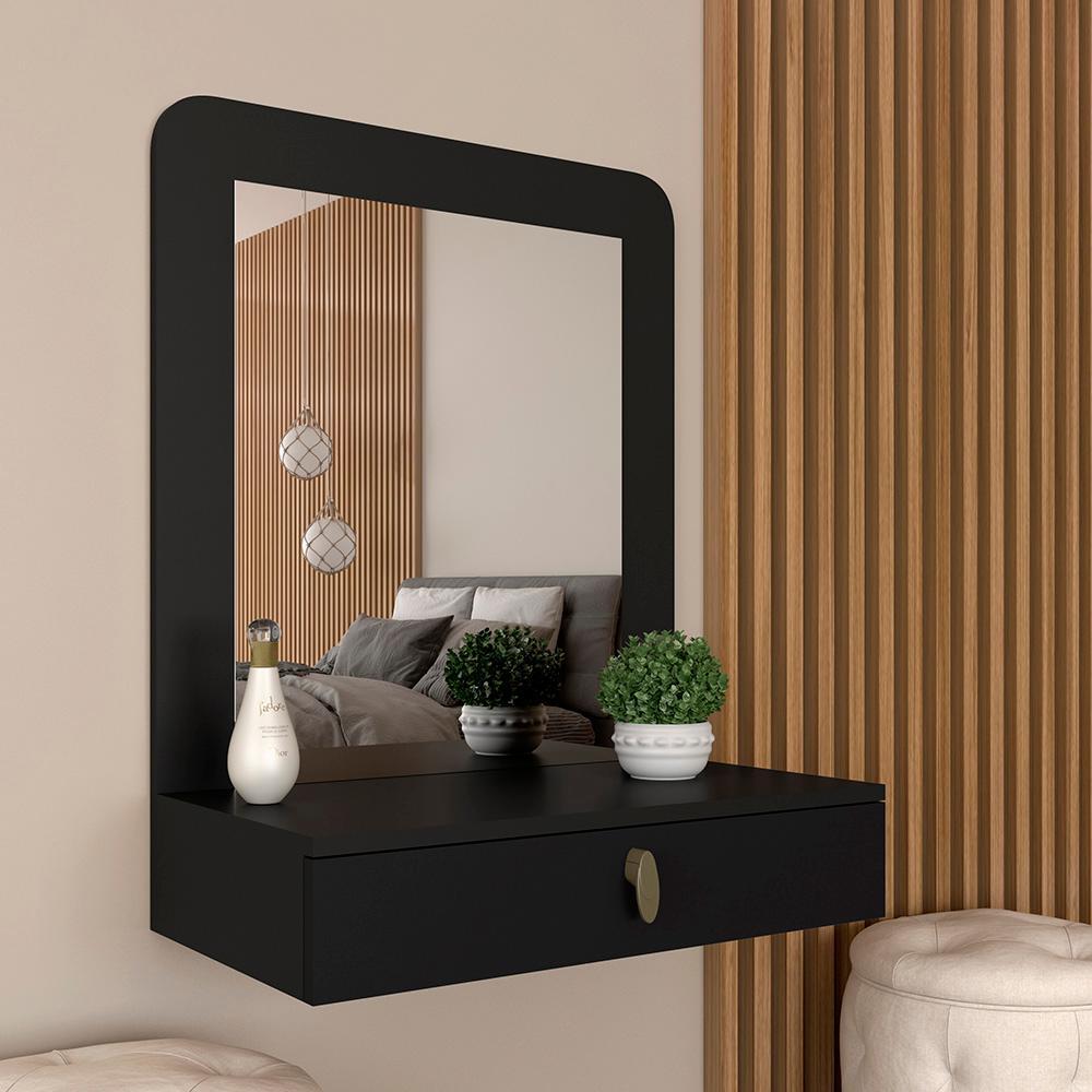 Penteadeira Suspensa Com Espelho Maria Preto Fosco - Móveis Arapongas