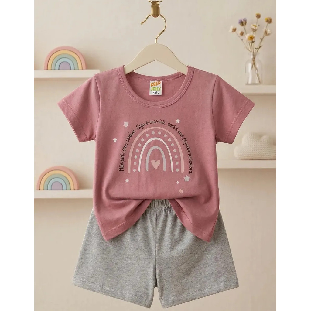Conjunto Casual Infantil Menina Feminina Verão Camiseta Shorts Leve Super Confortável- ** Cores Sortidas**