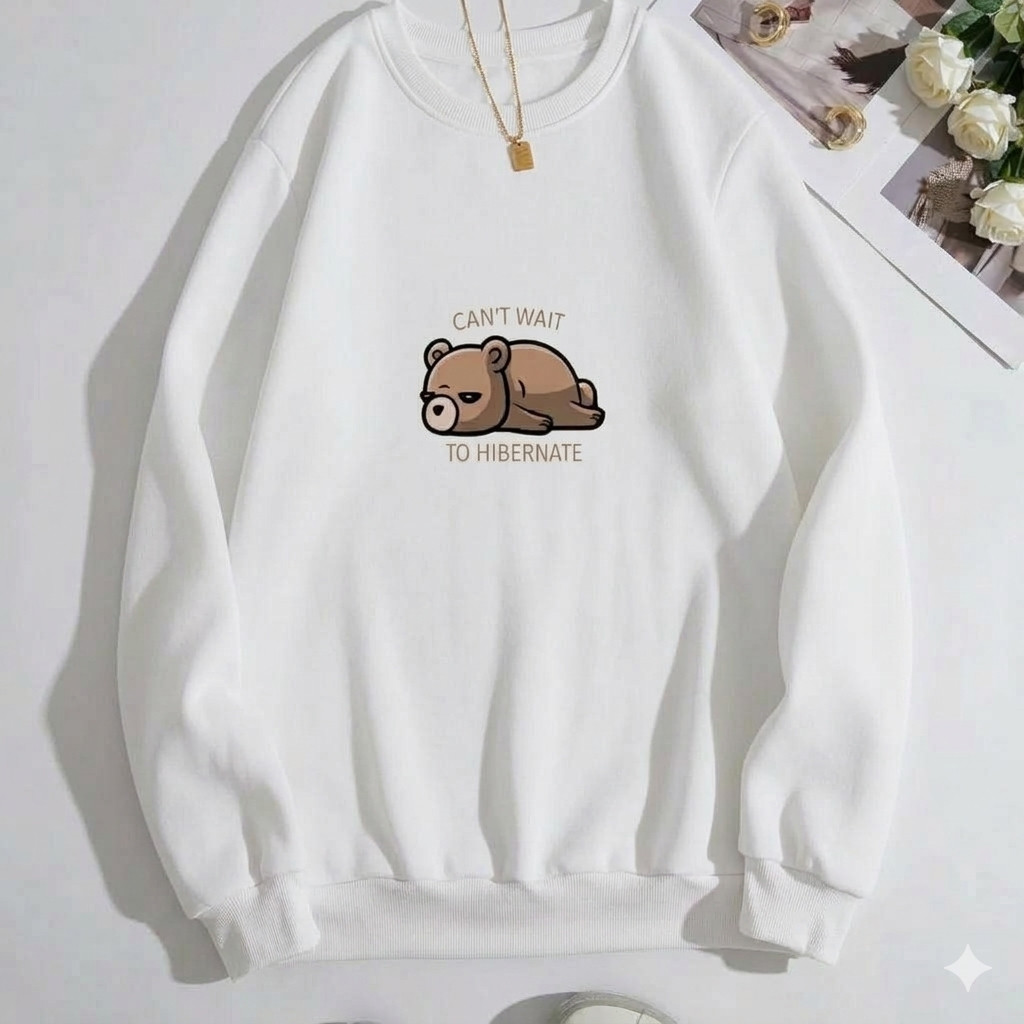 Moletom Careca Urso Hibernando (FRENTE) Gola Redonda Unissex Feminino e Masculino Casaco Suéter Flanelado Blusa de Frio