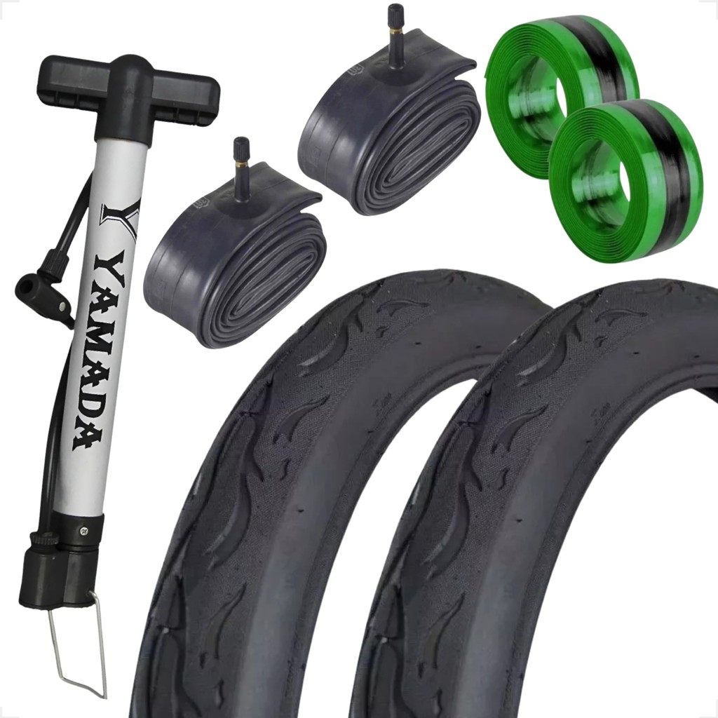 Par Pneu Bicicleta Pirelli Tornado Beta Flame Aro 26 x 2.125 Camaras Bico grosso Bomba fita anfituro