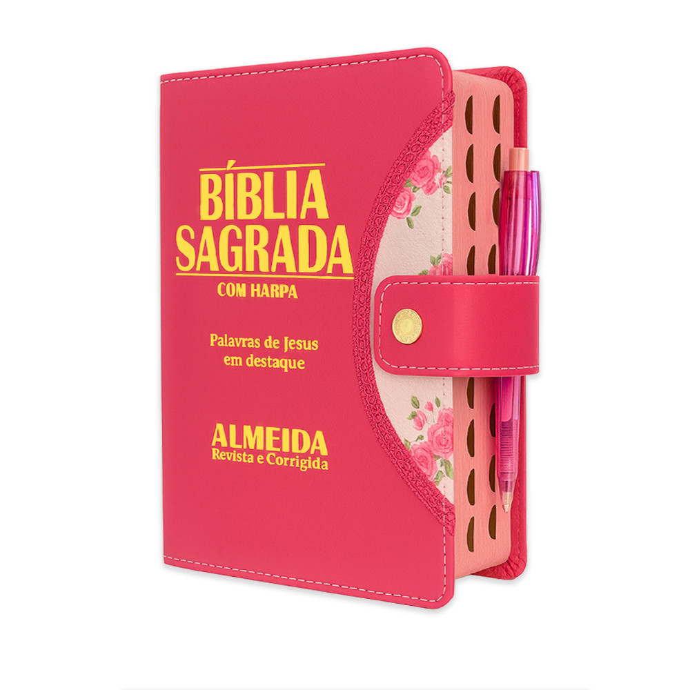 Bíblia Sagrada Letra Grande - Pink - Botão e Caneta Revista e Corrigida em Oferta na Shopee