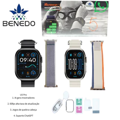 Smartwatch Microwear Ultra 5 Pro 49mm 2 Pulseiras Series 11 IP68 Aprova d'agua Chatgpt GPS Responde