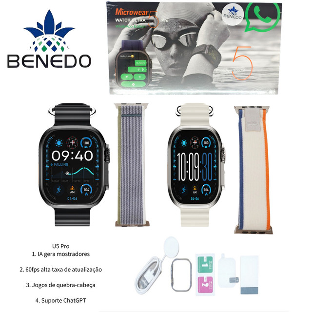 Smartwatch Microwear Ultra 5 Pro 49mm 2 Pulseiras Series 11 IP68 Aprova d'agua Chatgpt GPS Responde