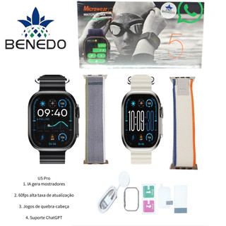 Smartwatch Microwear Ultra 5 Pro 49mm 2 Pulseiras Series 11 IP68 Aprova d'agua Chatgpt GPS Responde