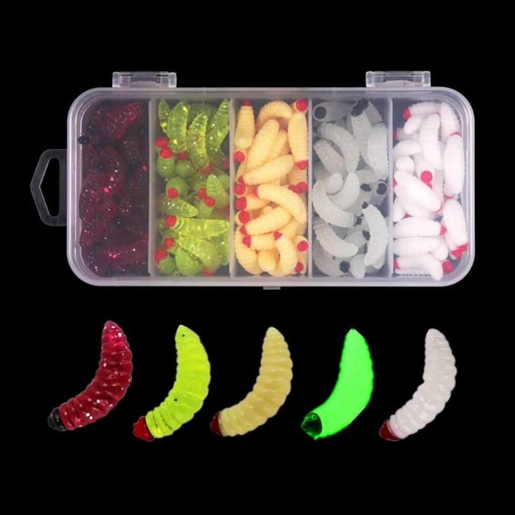 OriGlam 100 peças de minhocas de silicone macio, isca de pesca artificial macia em forma de minhoca, iscas biomiméticas