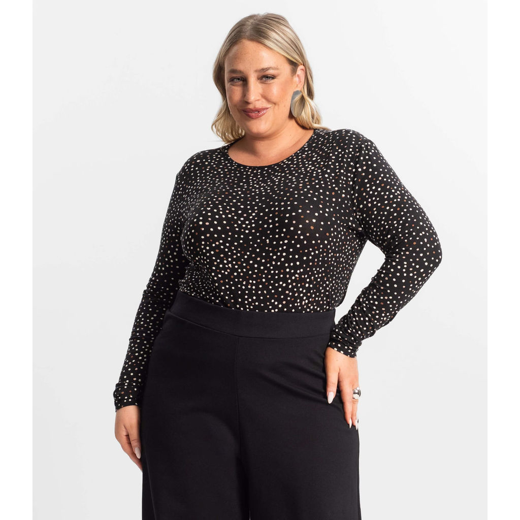 Blusa Feminina Manga Longa Plus Size Secret Glam Preto em Oferta na Shopee