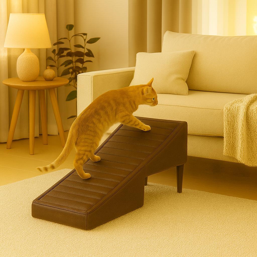 Rampa Escada Pet Movel Puff Cachorro Gato Corino Marrom Rustico