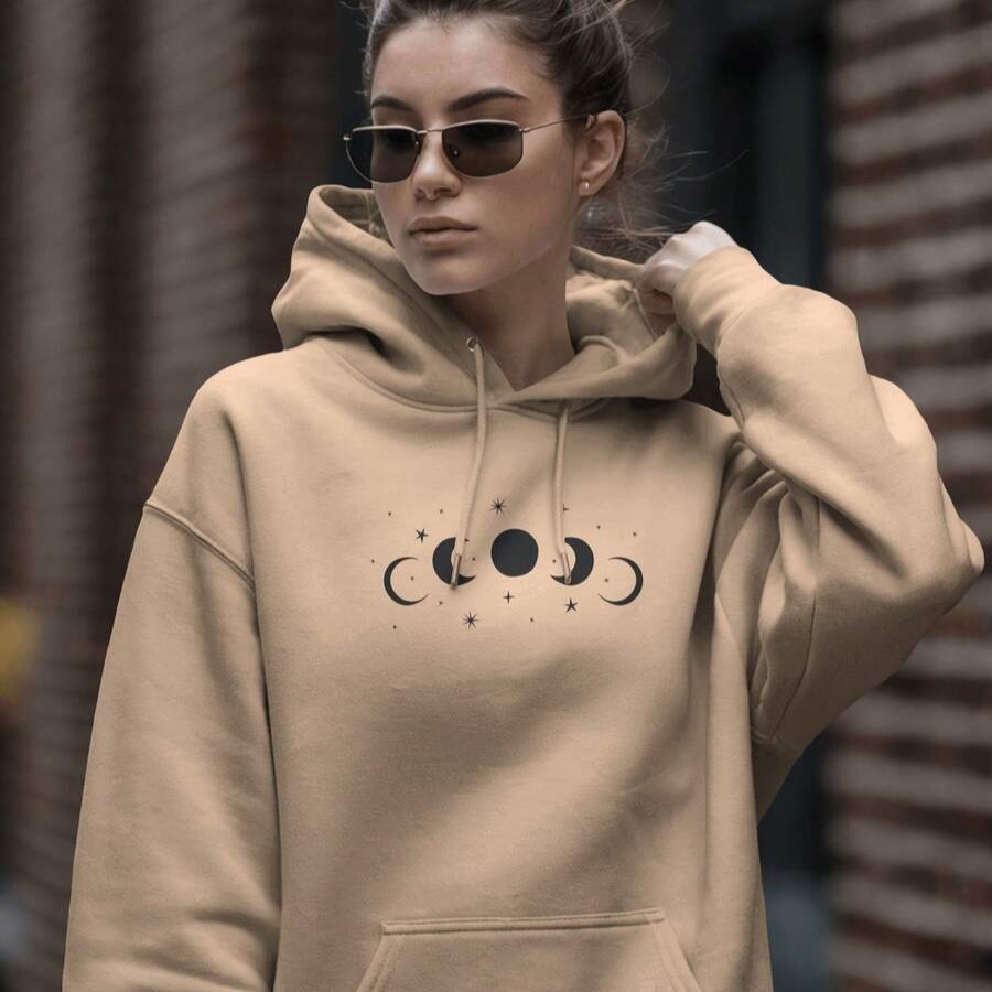 MOLETOM FEMININO CANGURU ESTAMPADO "FASES DA LUA" VARIAS CORES CANGURU CONFORTÁVEL CANGURU TECIDO