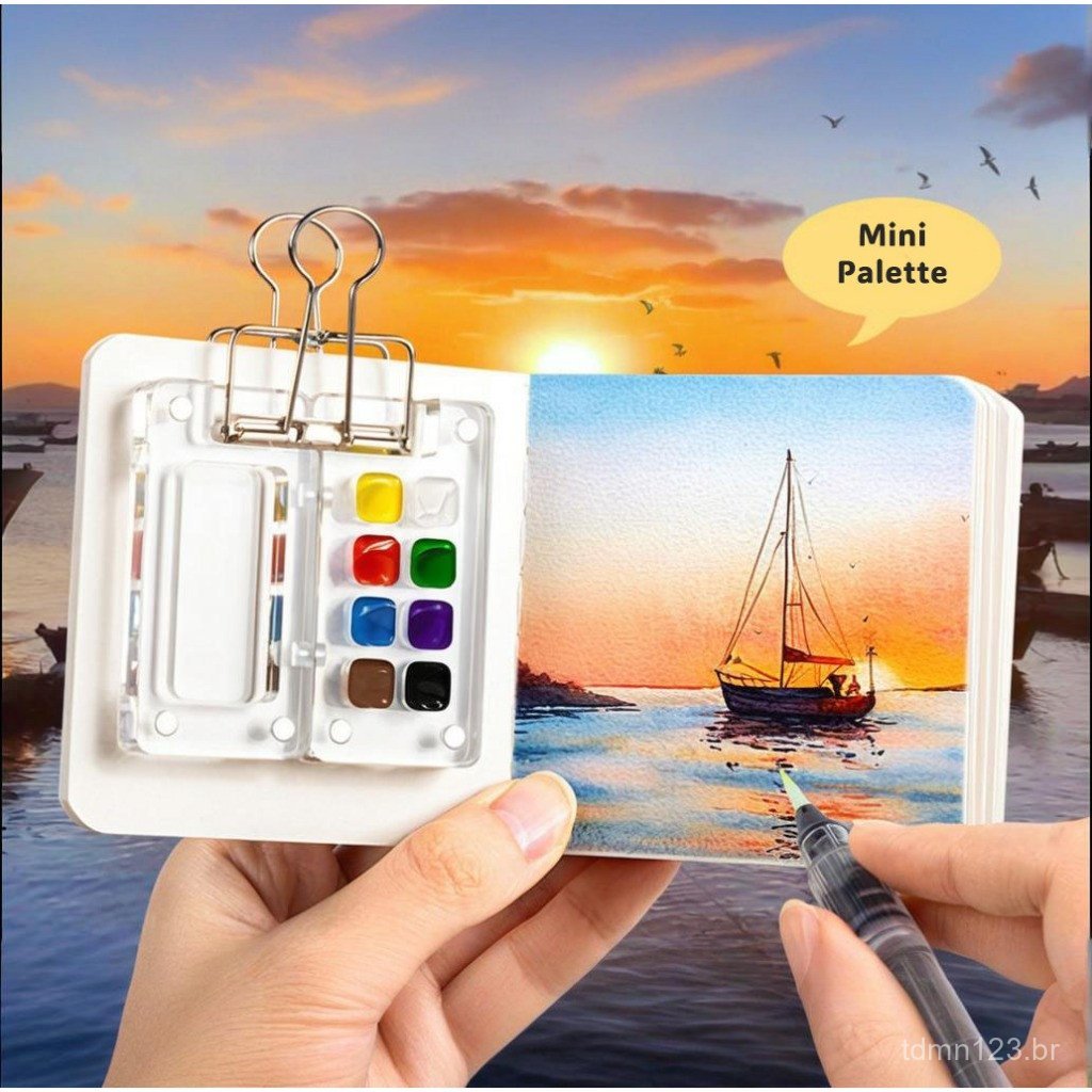 Conjunto de Pintura em Aquarela Portátil para Artistas em Viagem