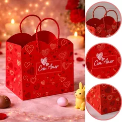 10 SACOLA CORAÇÃO COM AMOR 16X13,5X17CM 5976 ( DIA DOS NAMORADOS IDEIA 2026 )