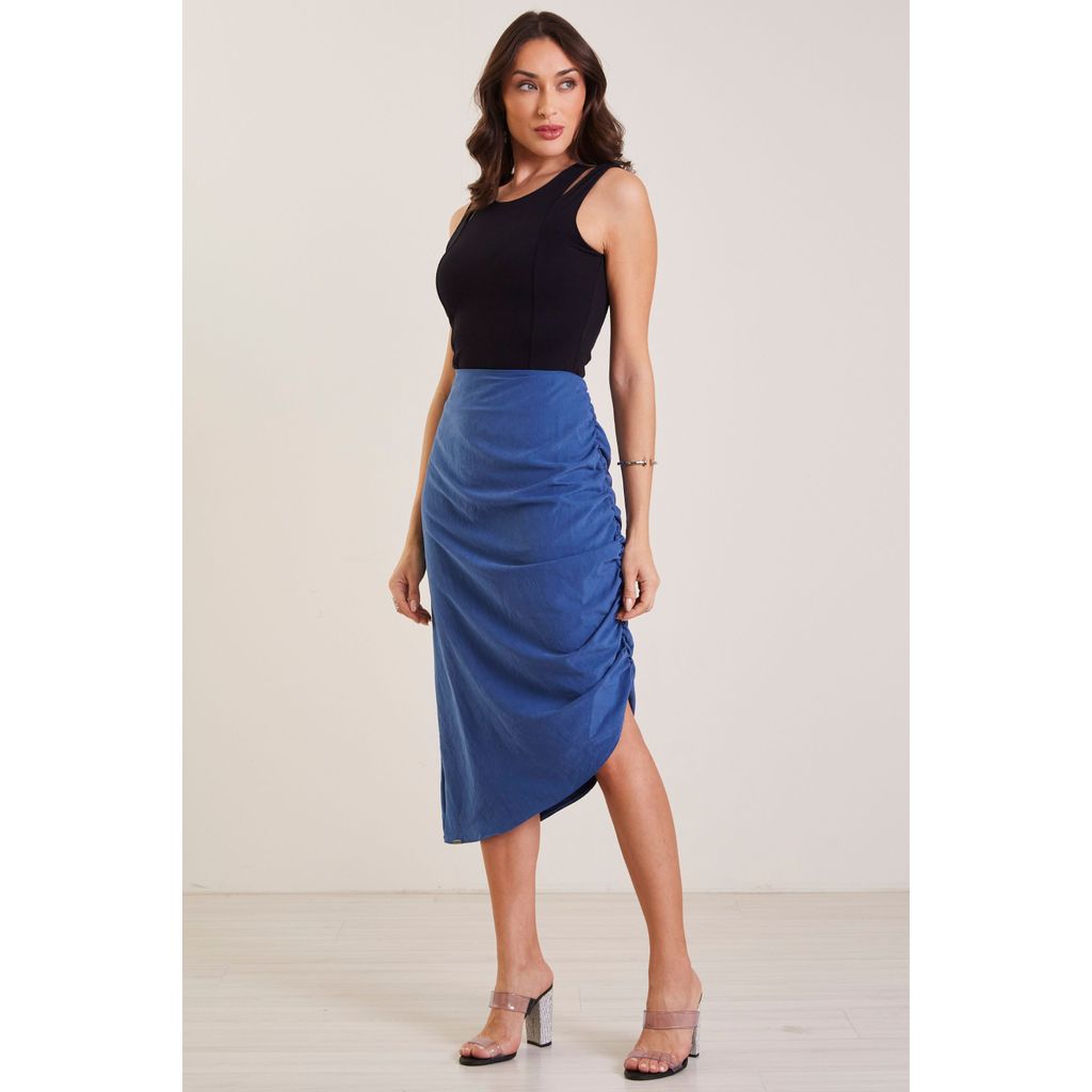 Saia Feminina Acetinada Marialícia Azul