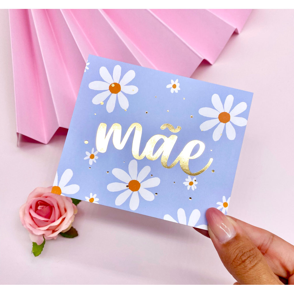 Postal Hot Stamping "Mãe" Azul - Coleção Dia das Mães