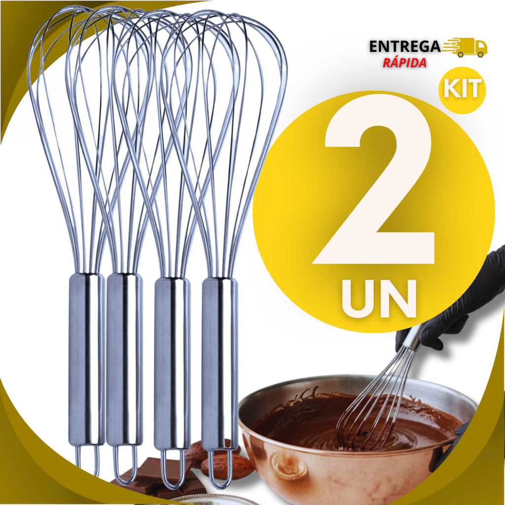 Kit 02 Peças Batedor De Ovos Bate Claras Creme Fouet Fue Aço Inox 24cm Casa Cozinha Utilidades
