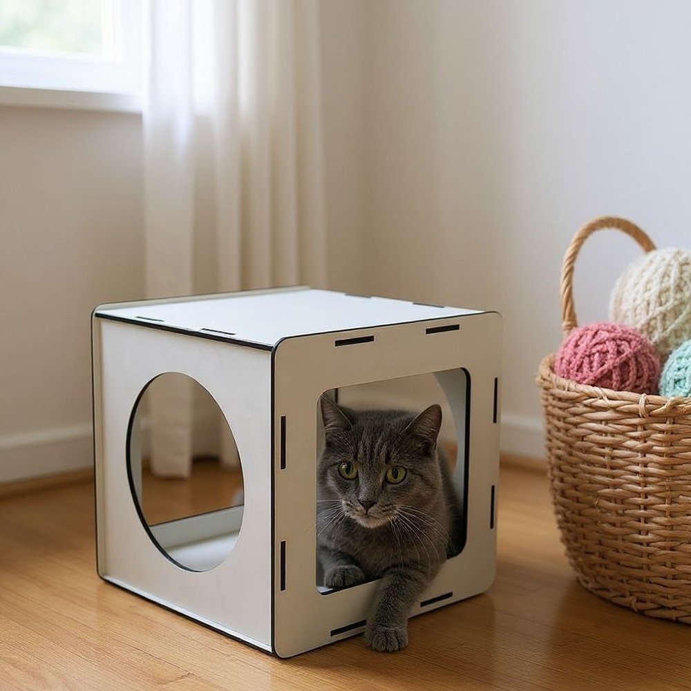 Casinha Nicho Minimalista para Gatos em MDF Branco