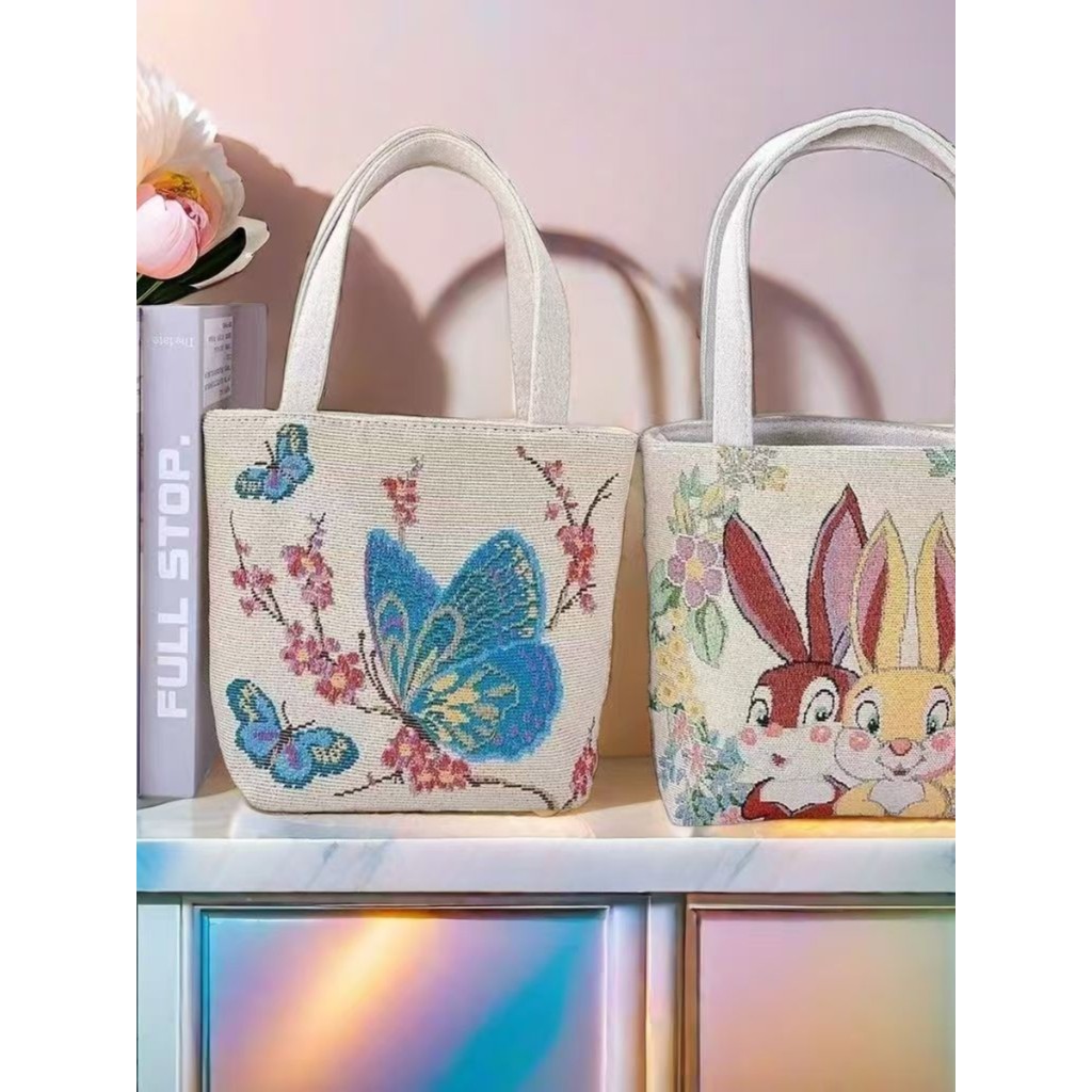 Compre um e ganhe um grátis novo estilo bonito bolsa de lona bordada dupla face bolsa com zíper espessada bolsa de ombro