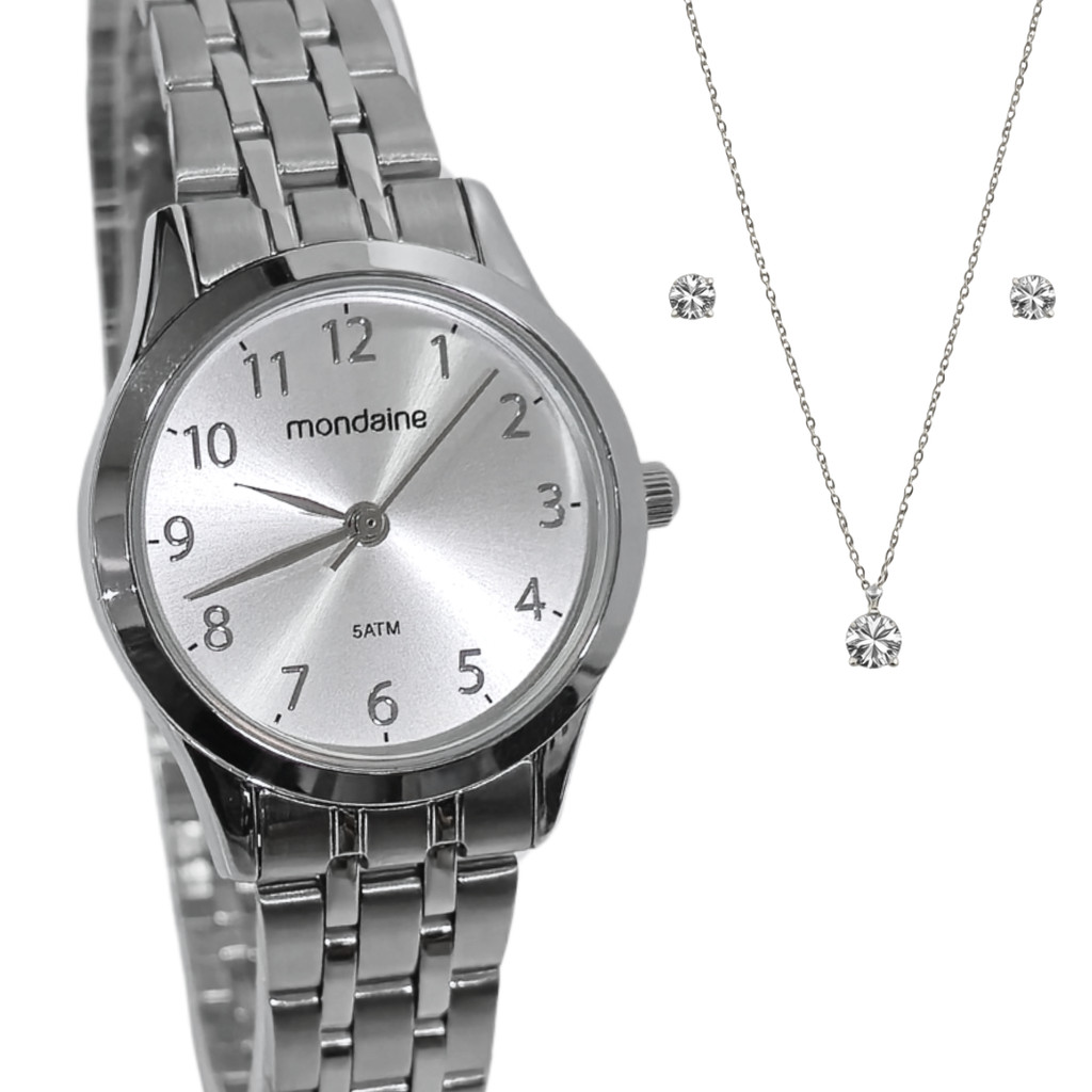 Relógio Mondaine Analógico Feminino Prateado Kit 99913L0MKNE2K1