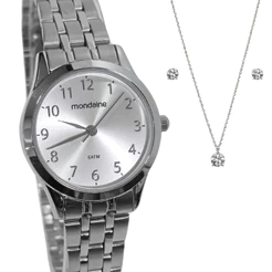 Relógio Mondaine Analógico Feminino Prateado Kit 99913L0MKNE2K1