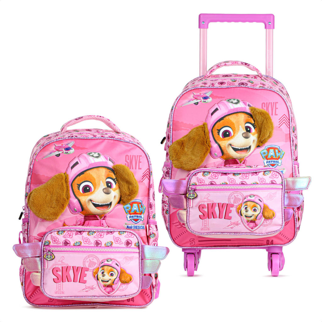 Kit Mochila Com Rodas 16 15260 + Mochila 16 Xeryus Patrulha Canina Skye Escolar Rosa - Infantil