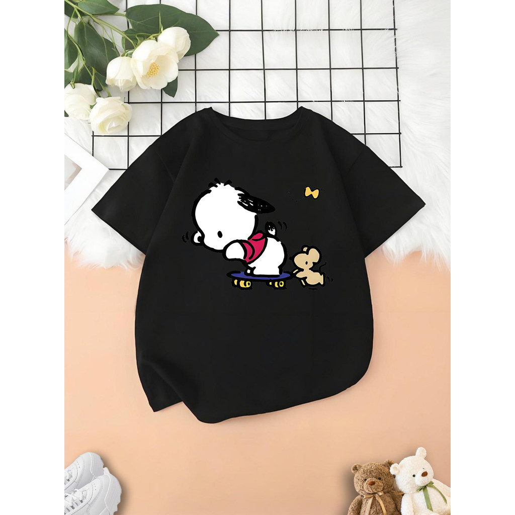 Sanrio 2025 Nova T-Shirt de Gola Redonda, Marca Colaborativa "POCHACCO", T-Shirt com Estampado Hello Kitty & Friends par
