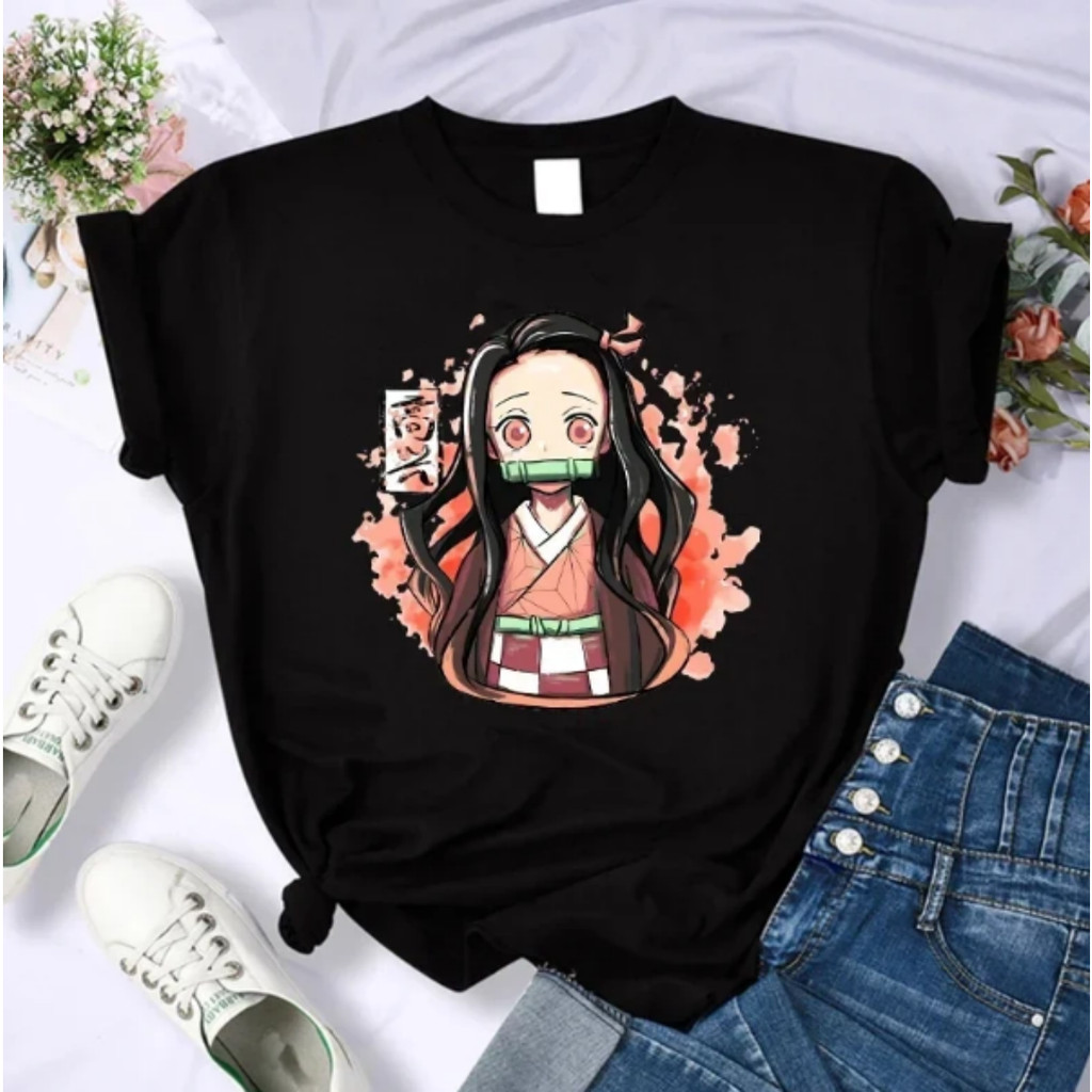 Camiseta Unissex De Algodão Com Estampa Da Nezuko, Personagem Do Desenho Animado Demon Slayer