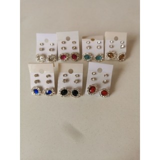 💎 KIT 3 PARES Brincos Ponto de Luz + Oval com Borda de Strass Prateado Luxo Clássico Cores Pedra B23600070-17 Prateada