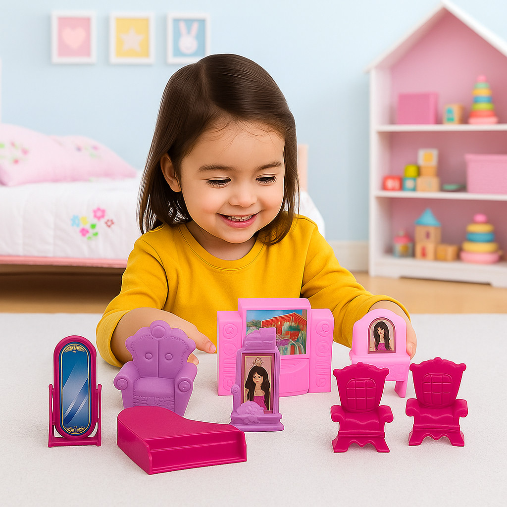 Brinquedo Casa da Nina Casa de Boneca Presente Menina Quarto Poltrona Piano Sofá Espelho Infantil Brincar de Casinha