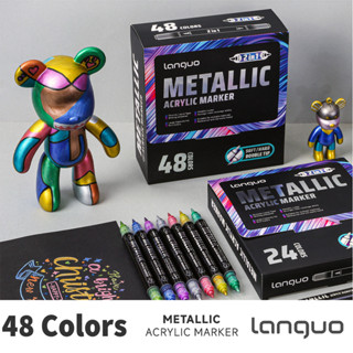 LanGuo Conjunto De Marcadores De Tinta Acrílica De Ponta Dupla , 12/24/48 Cores , Canetas De Desenho De Artista Profissi em Oferta na Shopee