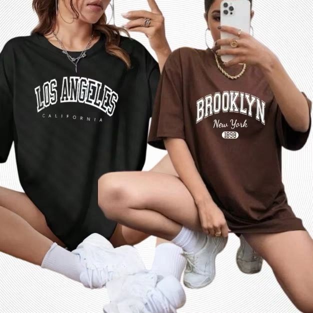 Kit 2 Camisetas Femininas Fitness e Casual 100% Algodão Look urbano e de Academia e Dia a Dia Confortável