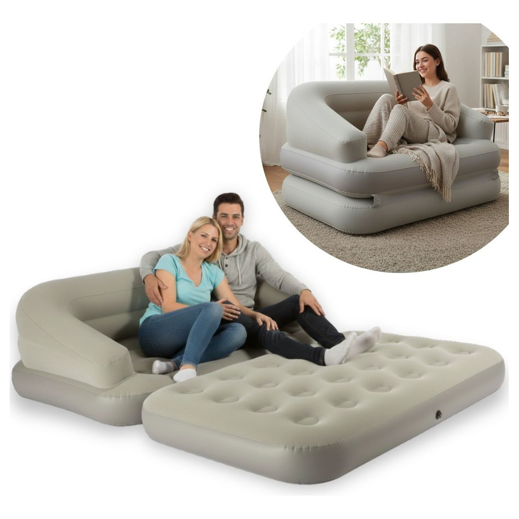 Imagem Sofá Cama Inflável 2 Lugares Para Camping Casa E Praia Suporta Até 160Kg Conforto E Praticidade