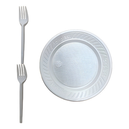 Kit Festa Prato Descartável E Garfos Bolo Sobremesa 100 pratos + 100 garfos  cor Branco