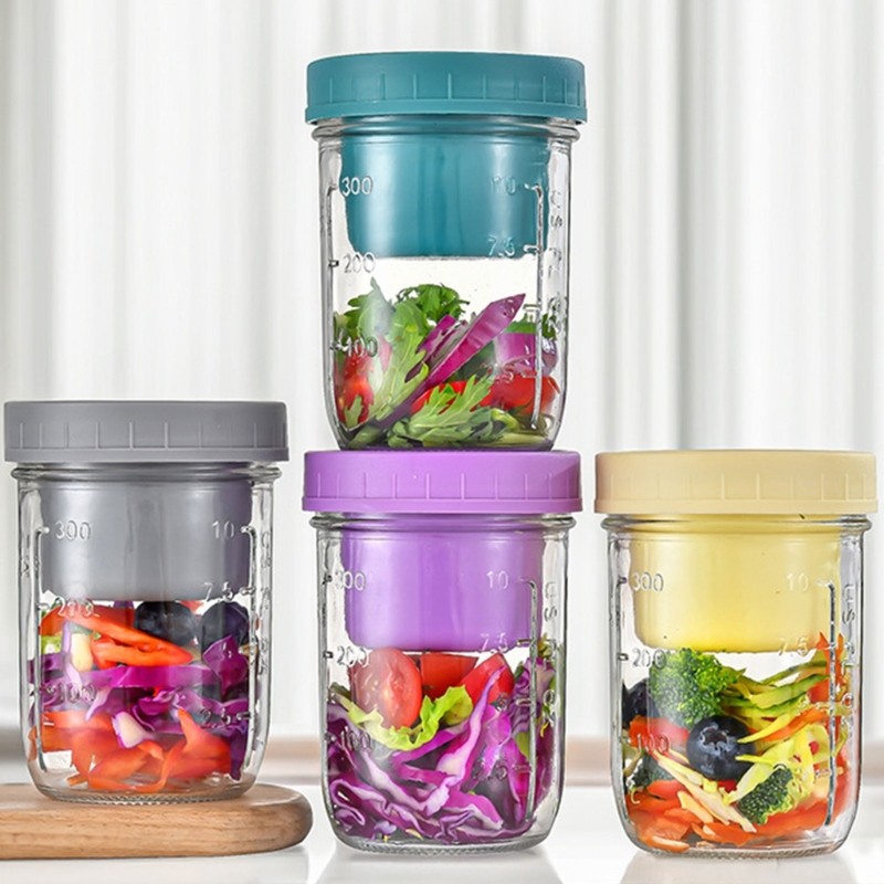 Frasco Recipiente De Vidro Para Saladeira GOO Easy Carry Com Tampa Copo De Molho Separado