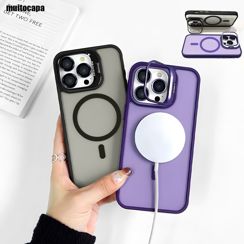 Capa Magsafe Com Suporte e Película de Câmera Para iPhone 15 13 14 12 11 Pro Normal Capinha Proteção Lentes JTZJ 4500 em Oferta na Shopee