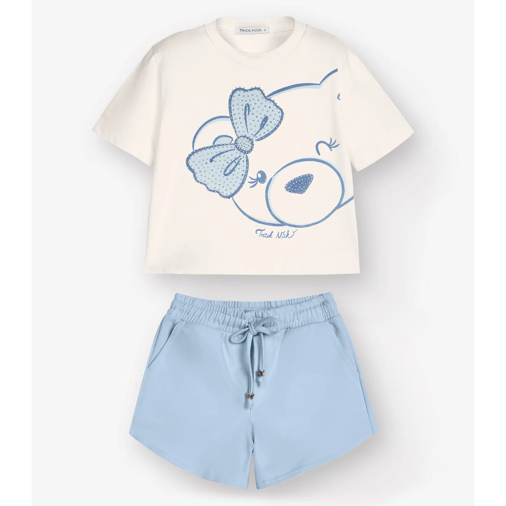 Conjunto Camiseta com Shorts Feminino Trick Nick Bege