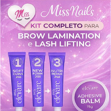Kit Lash Lifting & Brow Lamination Elevare – Passo 1 + Passo 2 + Passo 3 + Fixing Balm | Uso Profissional | ANVISA