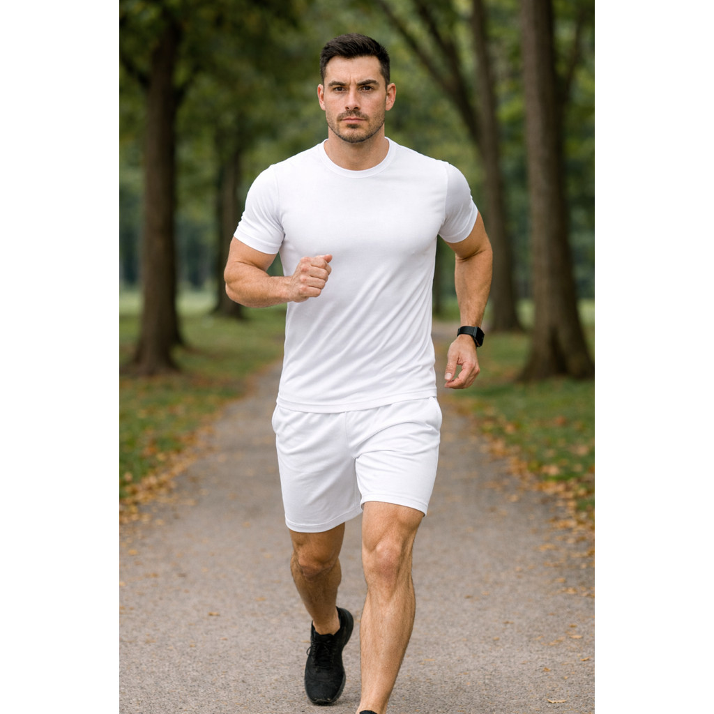 Kit Masculino Camiseta e Bermuda Shorts Esportivo Branco Academia Treino Corrida Fitness Casual Uso Diário
