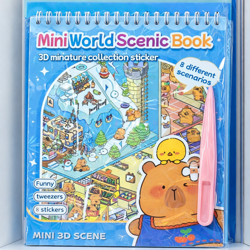 Caderno de Adesivos 3D 8 em 1 com Pinça Cenários para Montagem e Decoração (Caderno 8 em 1 - Azul)