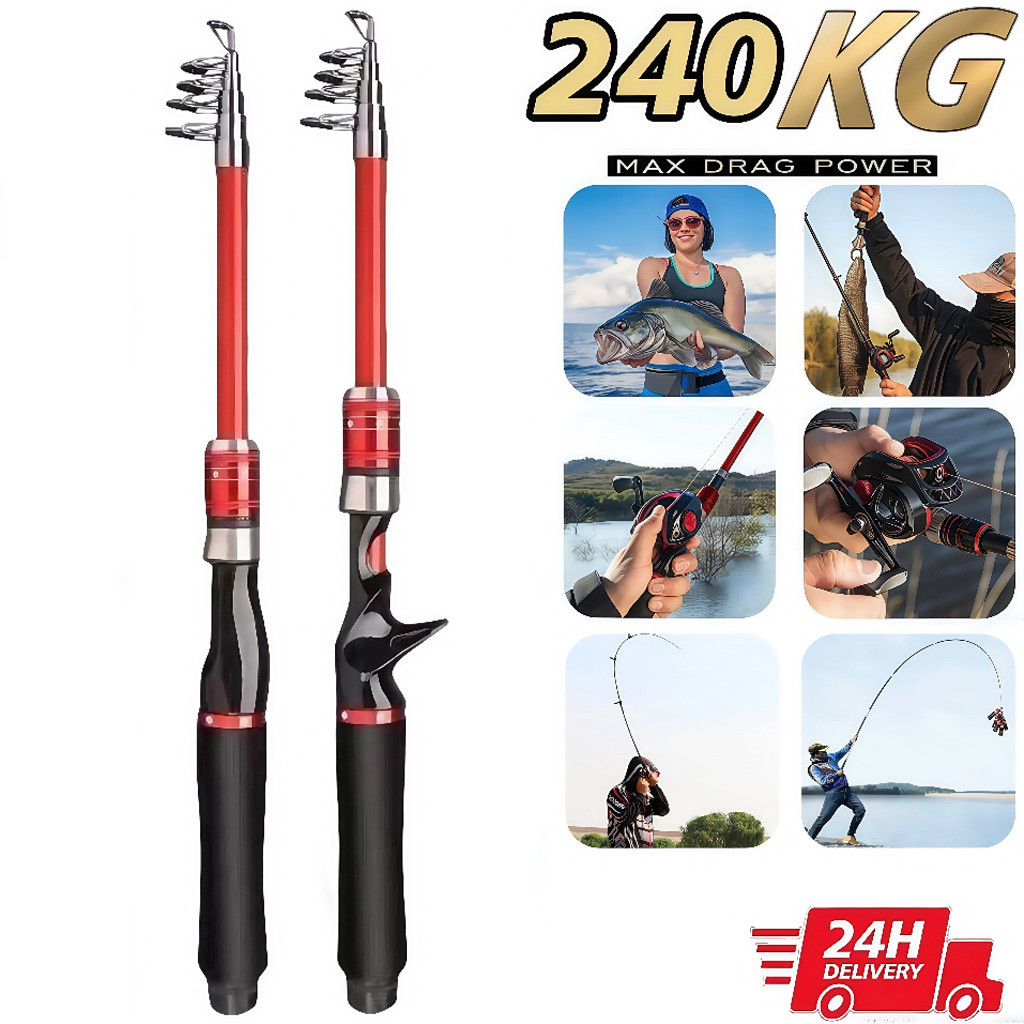 240KG Vara De Pesca 1.6-2.1M Telescópica Fibra De Vidro Esportes Ao Ar Livre Baixo Marinho Portátil