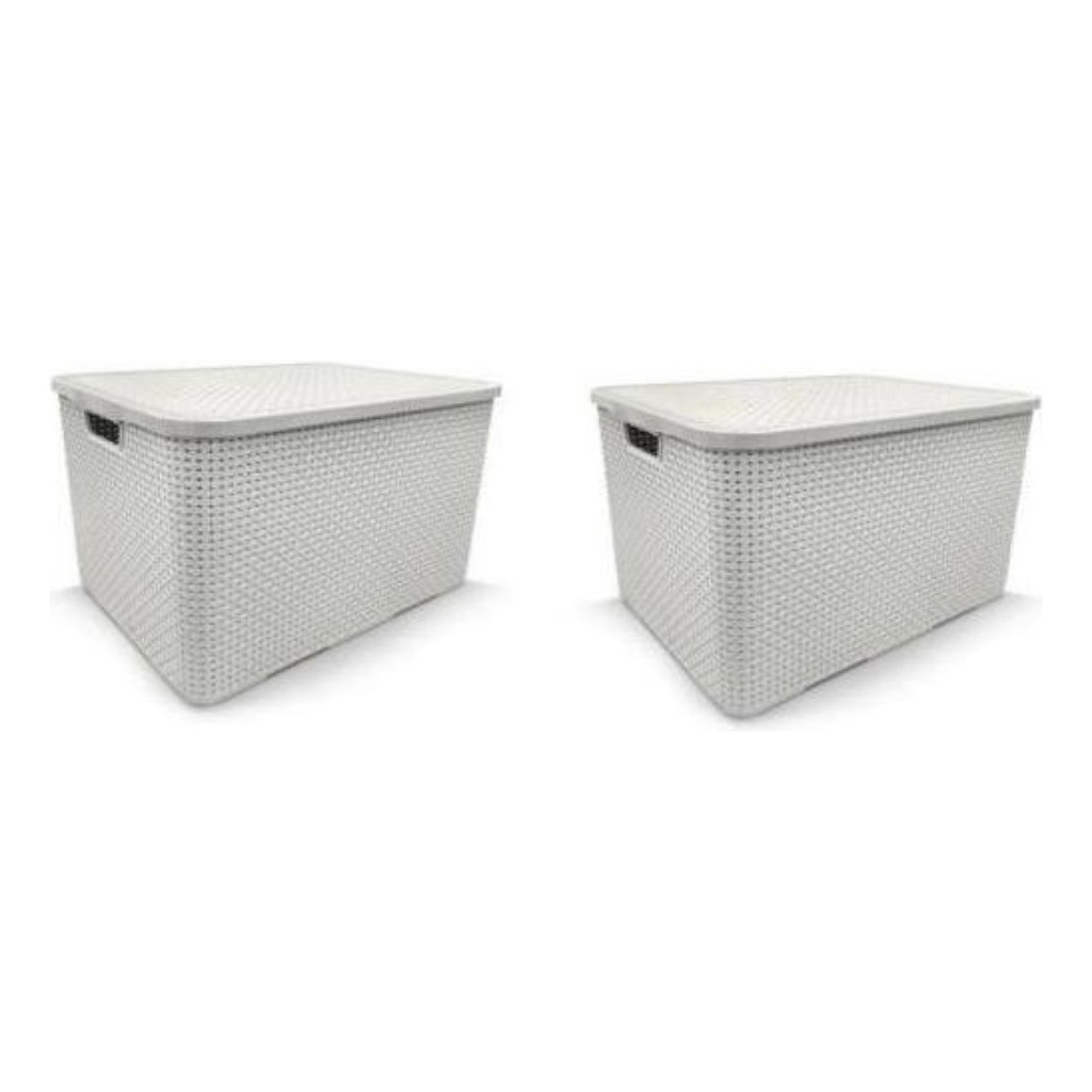 Kit 2 Caixas Organizadoras Rattan 70 Litros Grande Com Tampa Premium Organizador Multiuso
