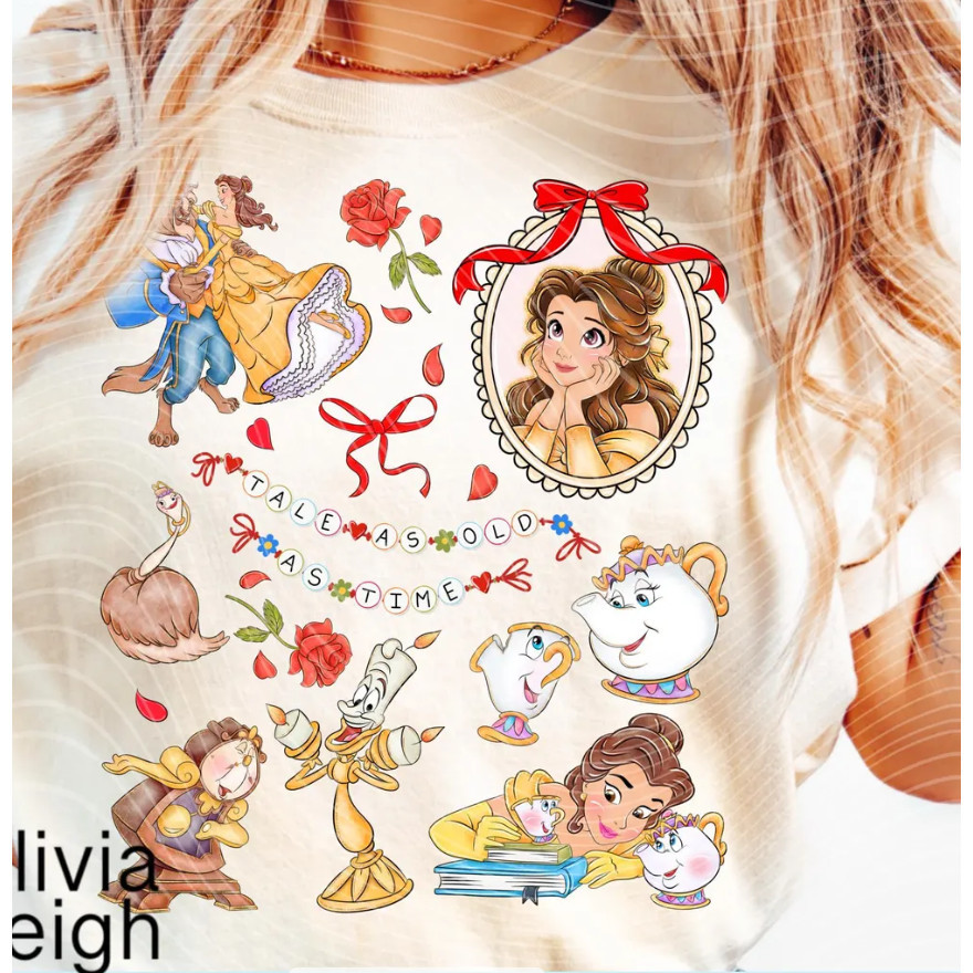 2026 Novo Camiseta Feminina Da Bela E A Fera “Tale As Old As Time” Princess Disney Beauty And The Beast em Oferta na Shopee