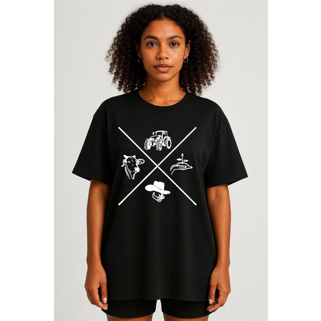 Camiseta Feminina Streetwear Algodão Penteado Infantil Adulto Plus Size Estampa Agro Boy Cowboy Country Rodeio Pecuaria