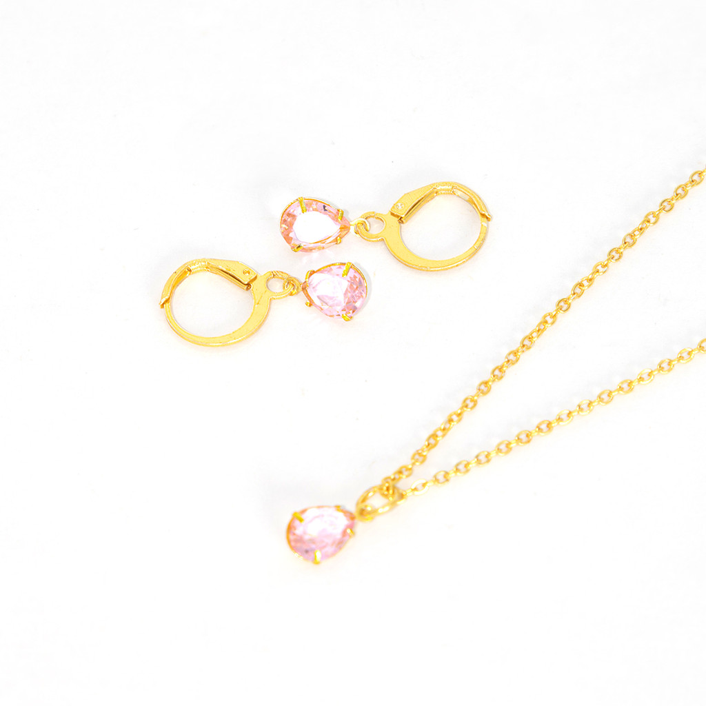 Conjunto Colar e Brinco Com Zircônias Formato Gota | Feminino | Banhado Ouro 18K | Antialérgico | Semijoia