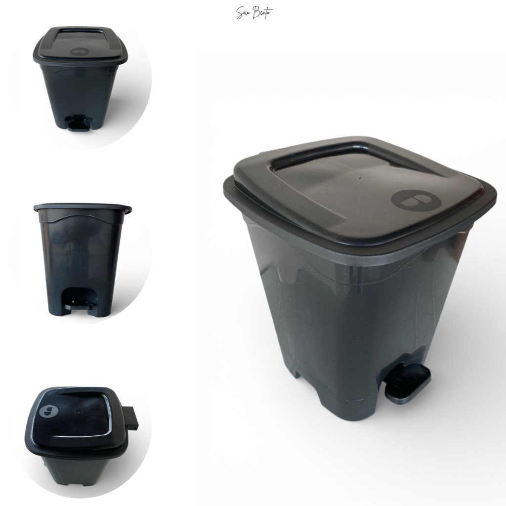 Lixeira Quadrada Grande 13L Com Pedal Inteligente - Tampa Basculante Preta - Ideal Para Famílias