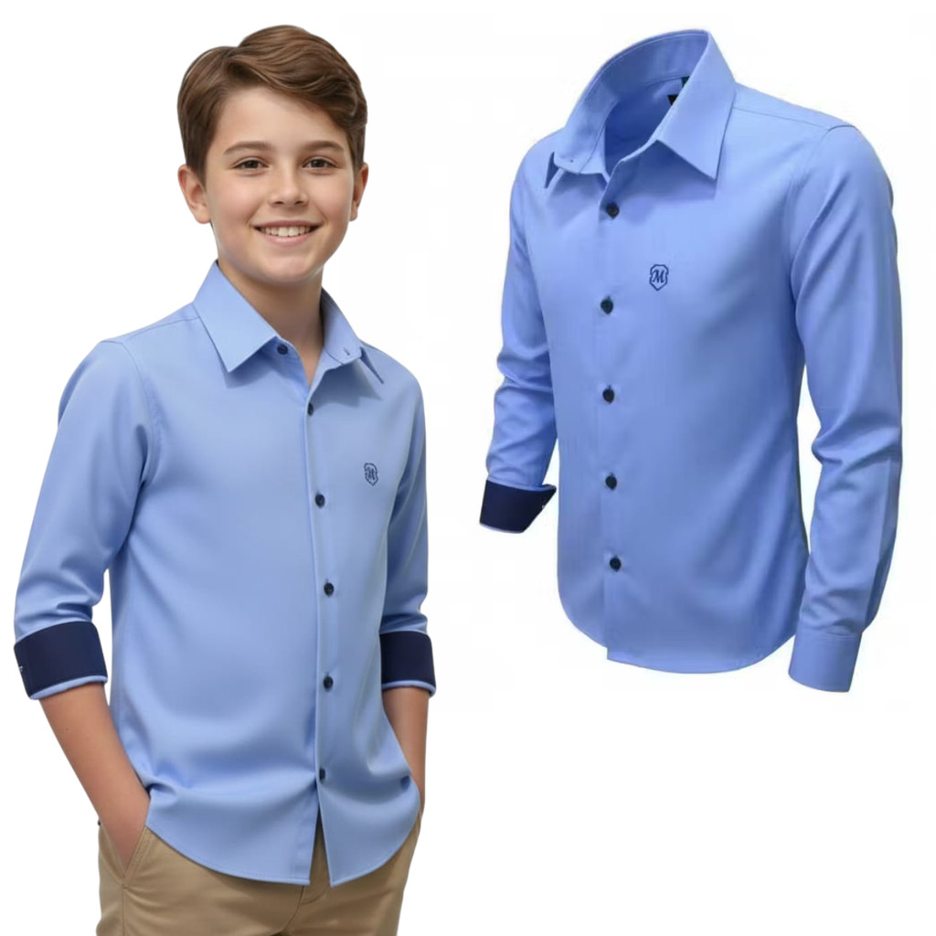 Camisa Infantil Social Manga Longa Confortável em Oferta na Shopee